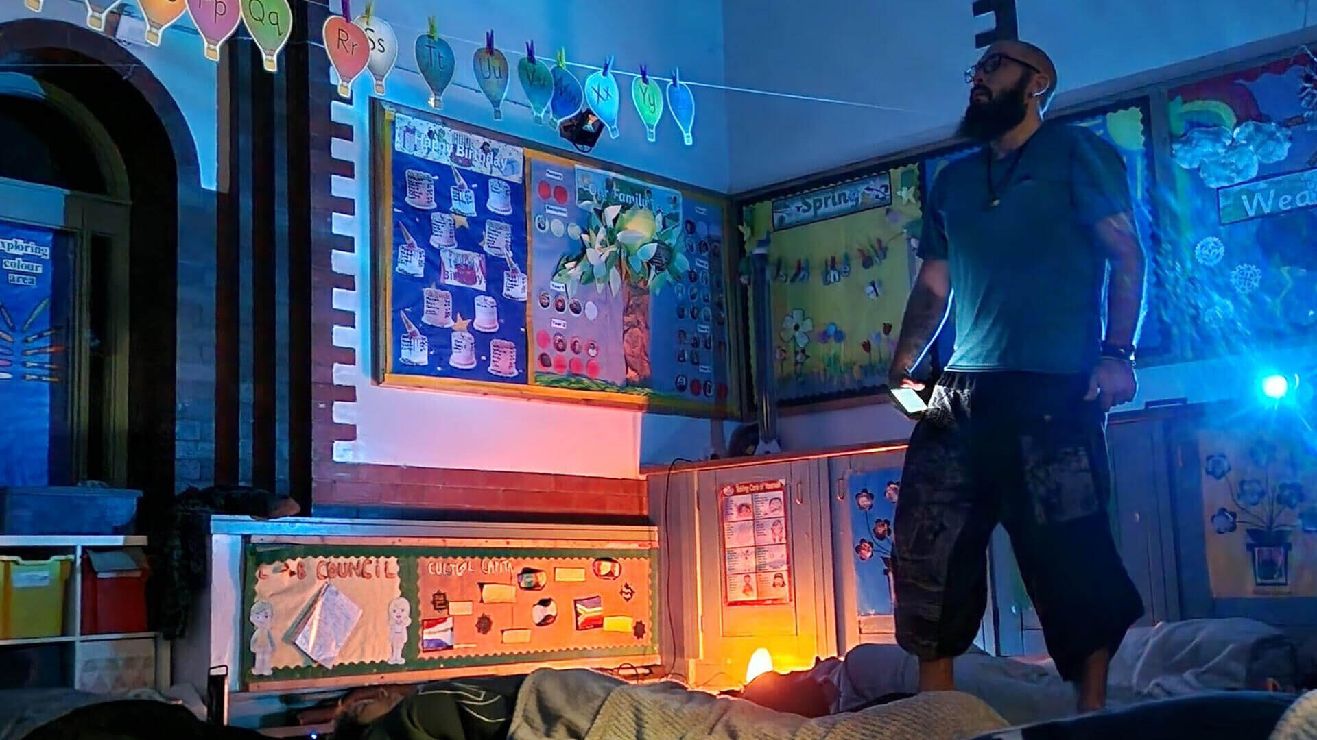 A women practicing Shavasana during a Yoga Nidra session